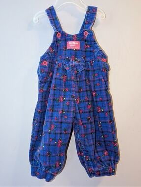 90s Vintage OshKosh B'gosh Purple Floral Bow Corduroy Vestbak Overalls 12 Months